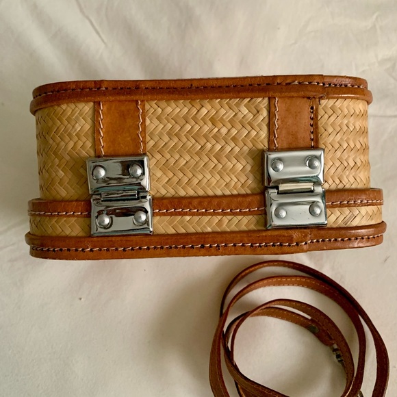 Bamboo Matting & Leather Trim Bag - Picture 3 of 7
